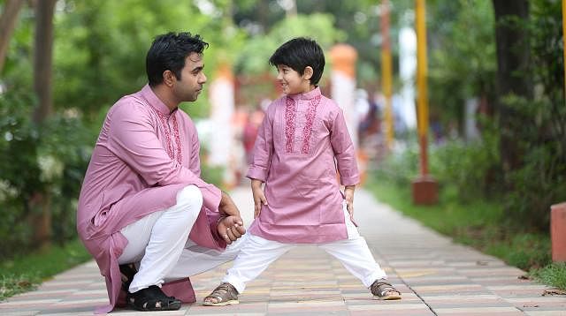 Actor Apurba and his son Ayash will wear Panjabi in this Eid. Dress: Cats Eye. Photo: Kabir Hossain