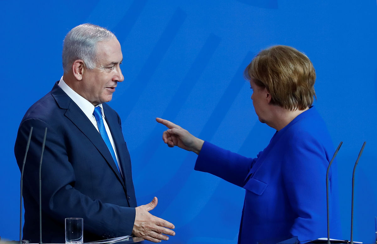 German Chancellor Angela Merkel gestures after a news conference with Israeli Prime Minister Benjamin Netanyahu in Berlin, Germany, 4 June 2018. Photo: Reuters