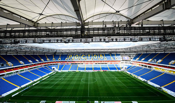 A picture taken on 6 May, 2018 shows the 45,000-seater stadium Samara Arena in Samara which will host four group games, a Round of 16 match and a quarter-final of the 2018 FIFA World Cup football tournament. Photo: AFP
