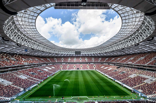 A picture taken on 23 May, 2018 shows the 80,000-seater Luzhniki Stadium in Moscow which will host seven World Cup matches including the opening game and the final. Photo: AFP