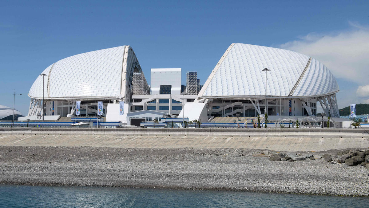 A picture taken on 17 May, 2018 shows the 48,000-seater Fisht Stadium in Sochi which will host four group games, a Round of 16 match and a quarter-final of the 2018 FIFA World Cup football tournament. Photo: AFP