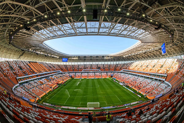 A picture taken on 4 May, 2018 shows the 44,000-seater stadium Mordovia Arena in Saransk which will host four group games of the 2018 FIFA World Cup football tournament. Photo: AFP