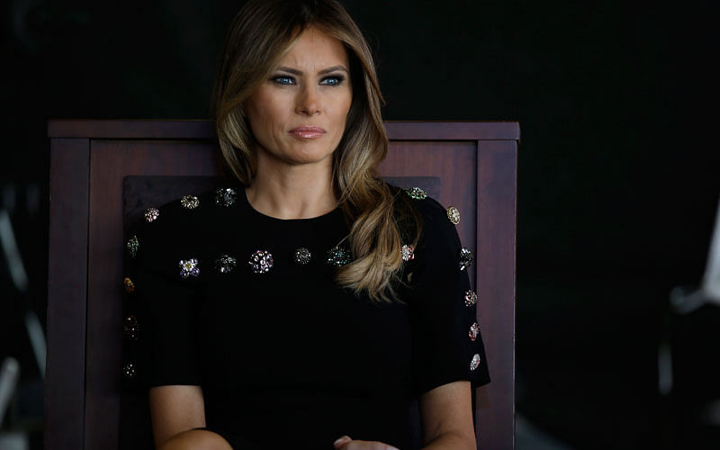 In this Saturday, 27 May 2017, file photo, first lady Melania Trump sits as president Donald Trump addresses US military troops and their families at the Sigonella Naval Air Station, in Sigonella, Italy. Photo: AP