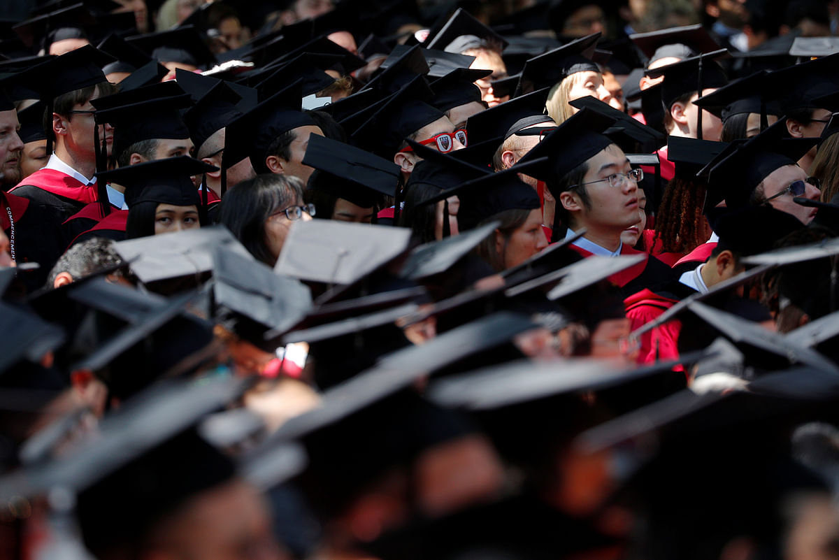 Students attend the 367th Commencement Exercises at Harvard University in Cambridge, Massachusetts, US on 24 May. Photo: Reuters