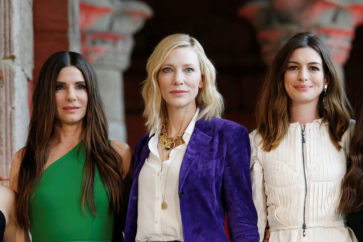 Cast members Sandra Bullock, Cate Blanchett, and Anne Hathaway for Ocean`s 8 pose during a photocall at The Metropolitan Museum of Art`s Temple of Dendur in the Sackler Wing in Manhattan, New York, US, 22 May 2018. Photo: Reuters
