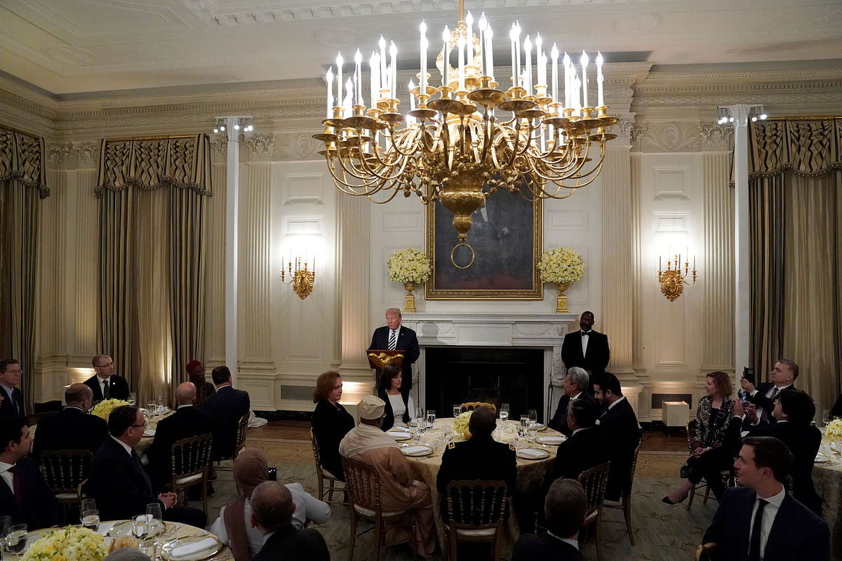 US president Donald Trump speaks at the start of an Iftar dinner at the White House in Washigton, US on 6 June 2018. Photo: Reuters
