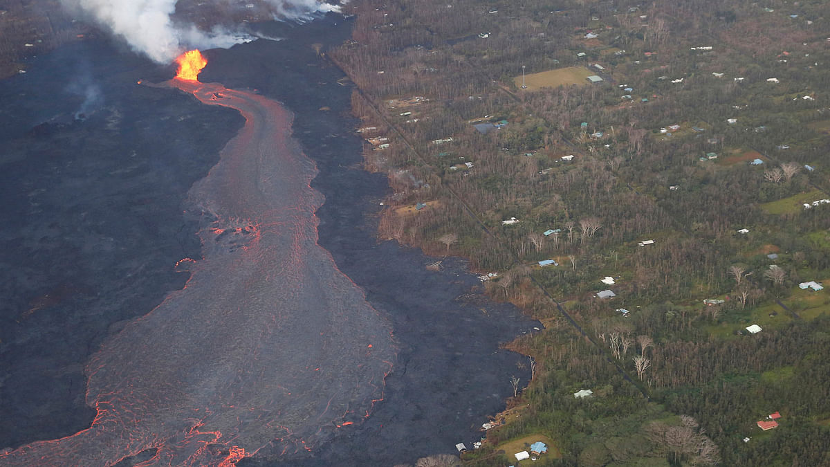 Lava erupts in Leilani Estates during ongoing eruptions of the Kilauea Volcano in Hawaii, US, on 5 June 2018. Photo: Reuters