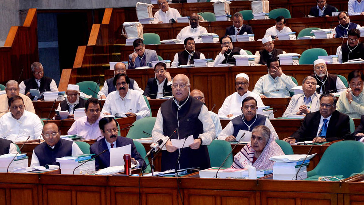 Finance minister AMA Muhith presents budget for 2018-19 financial year in parliament on Thursday. Photo: PID