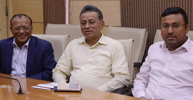 BNP leaders (From left) Abdul Awal Mintoo, Amir Khosru Mahmud Chowdhury and Humaiun Kobir in New Delhi on 7 June 2018.   - The Hindu