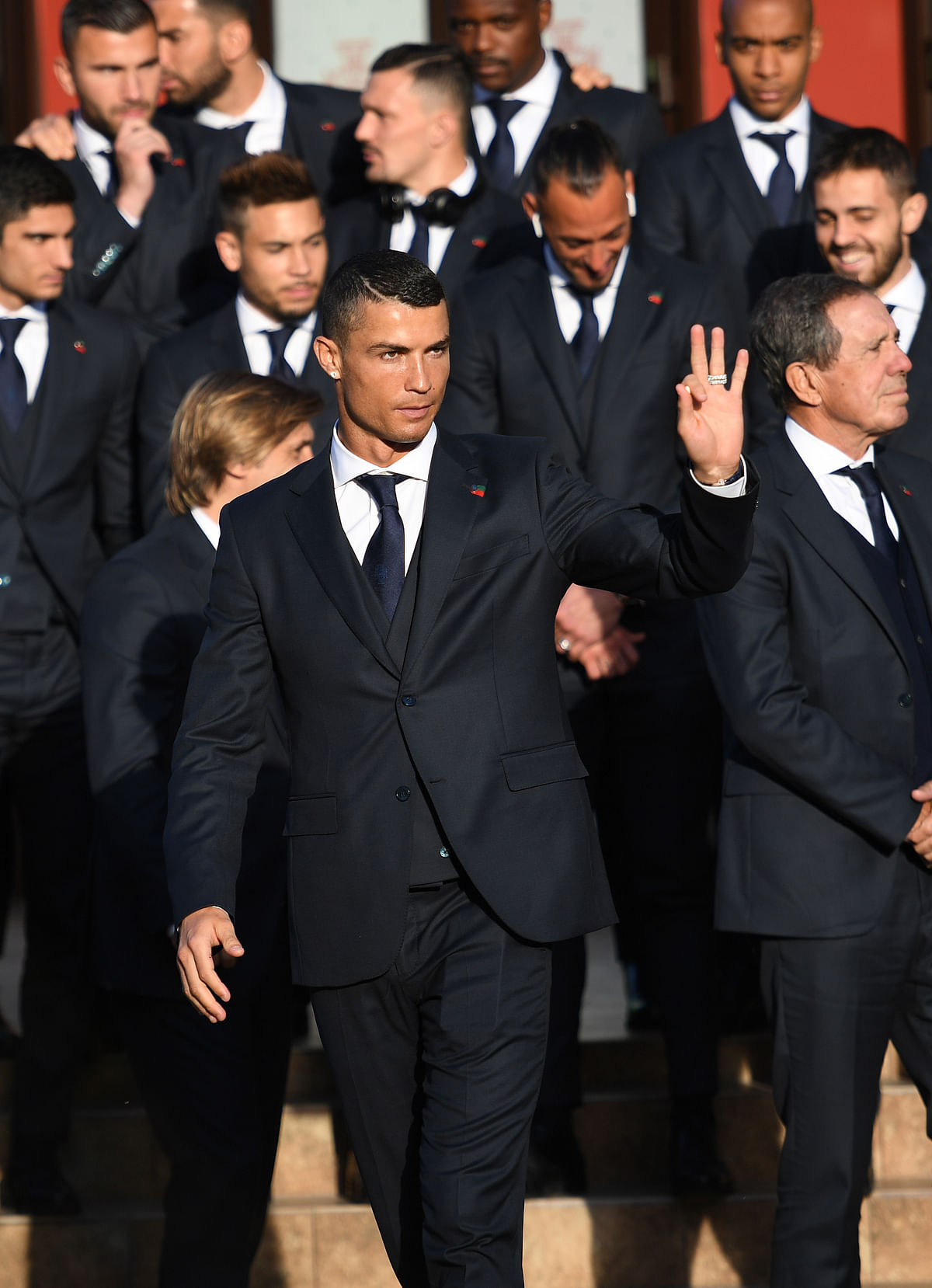 Portugal`s forward Cristiano Ronaldo waves upon the team`s arrival at their base camp in Kratovo, outskirts of Moscow, on 9 June, 2018, ahead of the Russia 2018 World Cup. Photo: AFP