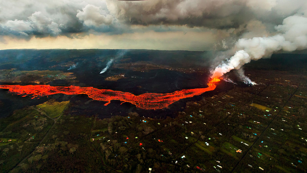 Lava from the Kilauea volcano flows in and around Pahoa, Hawaii on 10 June. Photo: AP