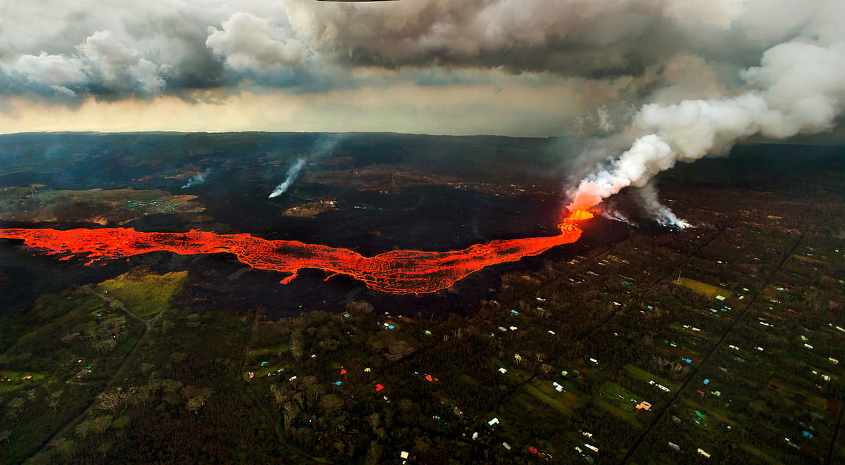 Lava from the Kilauea volcano flows in and around Pahoa, Hawaii on 10 June. Photo: AP