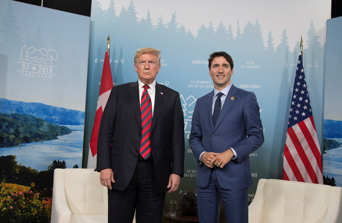 Canada’s prime minister Justin Trudeau meets with US president Donald Trump during the G7 Summit in the Charlevoix town of La Malbaie, Quebec, Canada on 8 June. Photo: Reuters