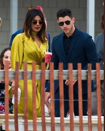 Nick Jonas and Priyanka Chopra attending Rachel Tamburelli’s wedding in New Jersey. Photo: collected from Twitter