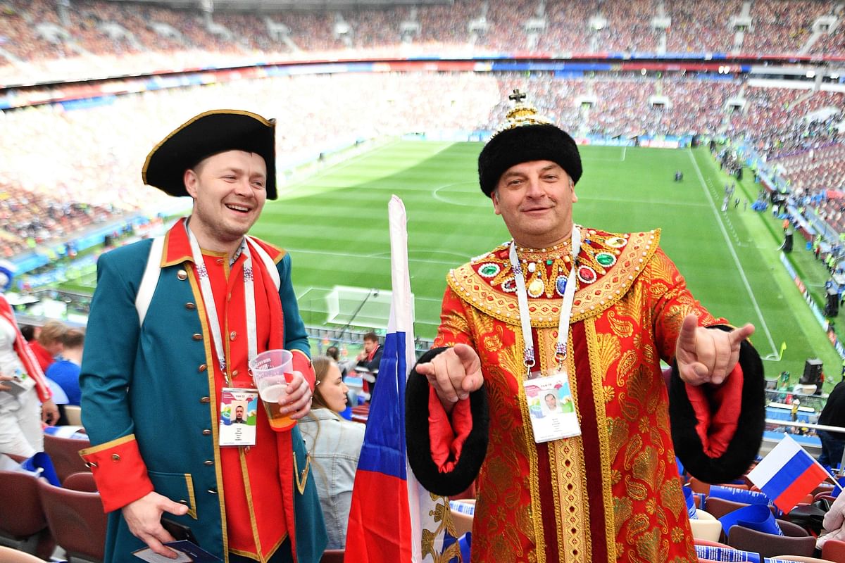 Russia supporters attend the Group A match between Russia and Saudi Arabia at the Luzhniki Stadium in Moscow on Thursday. AFP