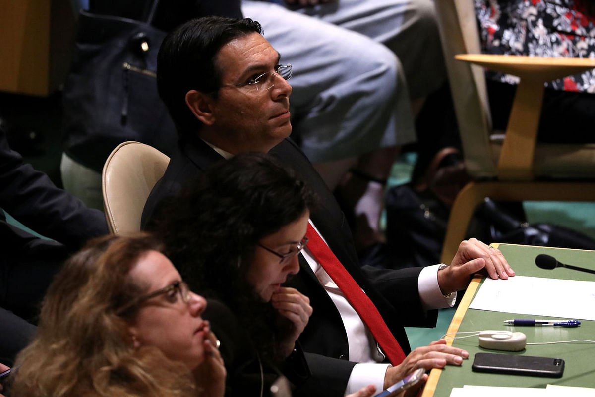 Israeli Ambassador to the United Nations Danny Danon looks on as the United Nations General Assembly votes to adopt a draft resolution to deplore the use of excessive force by Israeli troops against Palestinian civilians at UN headquarters in New York, US on 13 June 2018. Photo: Reuters
