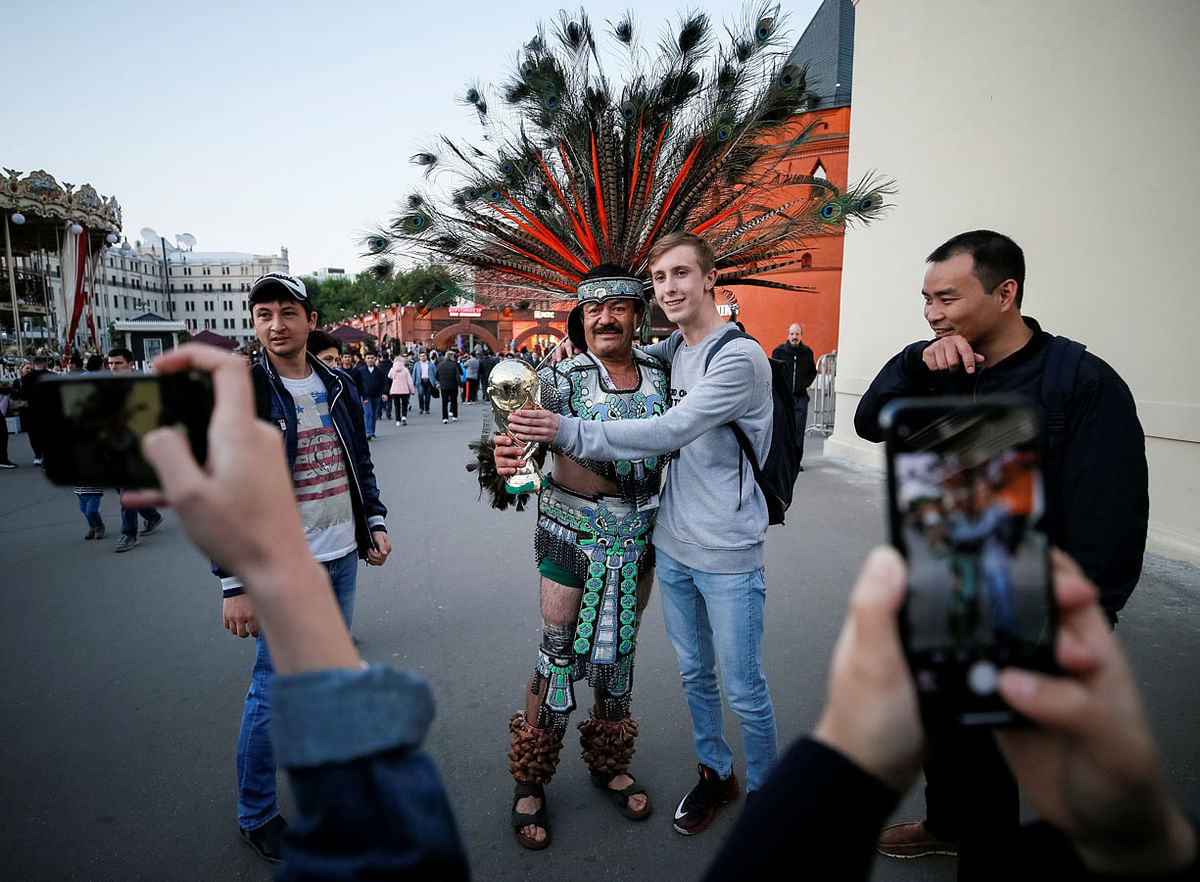 A supporter of the Mexico national soccer team poses for a picture in central Moscow. Photo: Reuters