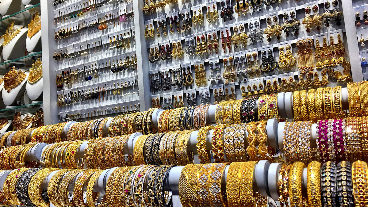 Dazzling bangles and jewellery on display at Essentials jewellery shop in Shantinagar. Photo: Farjana Liakat