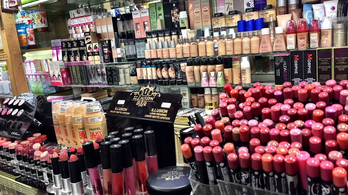 Make up items arranged in Tuba’s Cosmetics and Baby Shop. Photo: Farjana Liakat