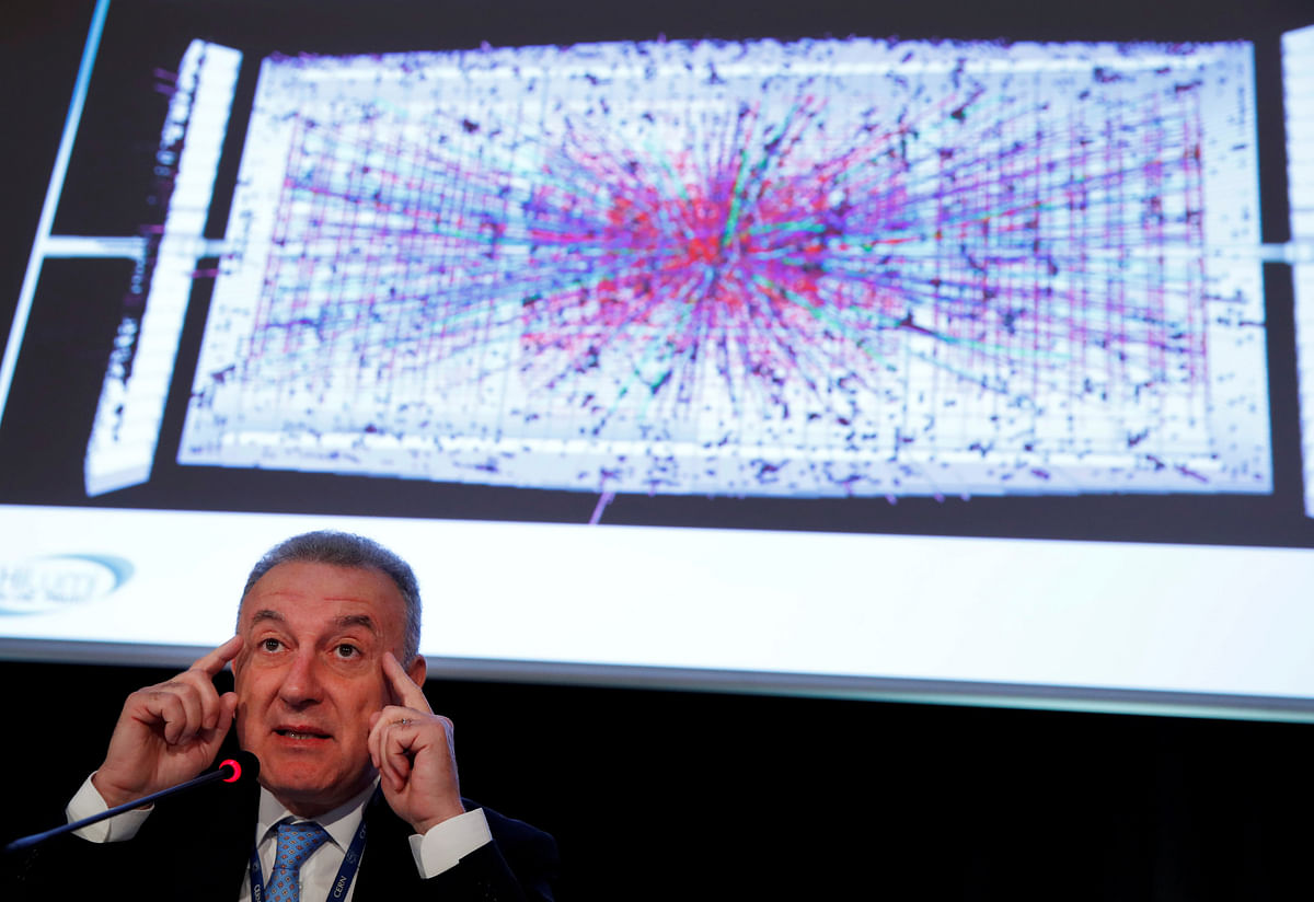 Lucio Rossi, HL-LHC project leader gestures during a news conference before a ceremony to launch the civil engineering works for the High Luminosity LHC Project (HL-LHC) at the European Organisation for Nuclear Research (CERN) in Meyrin near Geneva, Switzerland on 15 June 2018. Photo: Reuters