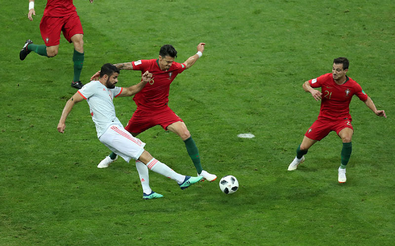 Portugal`s Jose Fonte, Pepe, Rui Patricio and Cristiano Ronaldo during the national anthem on 15 June 2018. Photo: Reuters