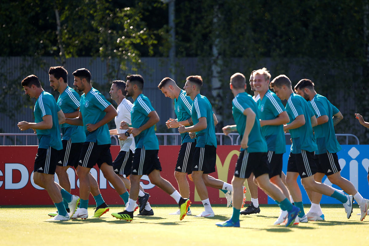 Germany players during training session at Moscow. Photo: Reuters