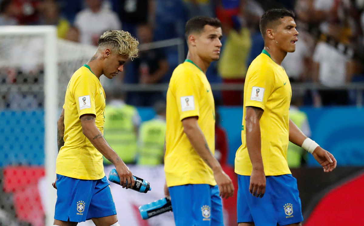 FIFA World Cup 2018 - Group E - Brazil vs Switzerland - Rostov Arena, Rostov-on-Don, Russia - 17 June 2018 -Brazil`s Neymar, Philippe Coutinho and Thiago Silva look dejected at the end of the match. Photo: Reuters