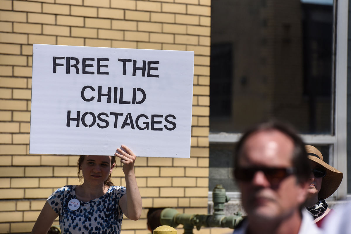 People participate in a protest against a recent US immigration policy of separating children from their families when they enter the United States as undocumented immigrants, in front of a Homeland Security facility in Elizabeth, NJ, US on 17 June 2018. Photo: Reuters