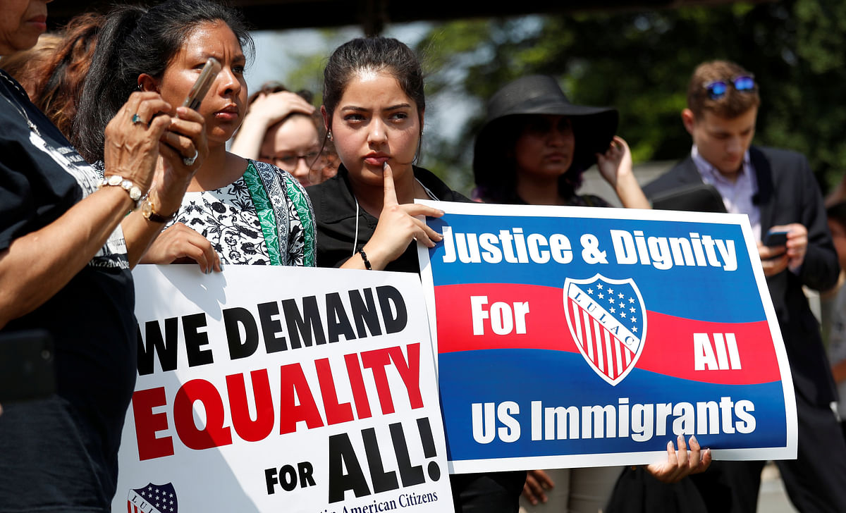 Demonstrators listen to Rev. Al Sharpton speak during a press conference in front of the US Capitol to call on the Trump administration to stop separating children from their families at the US border in Washington, US, 19 June 2018. Photo: Reuters