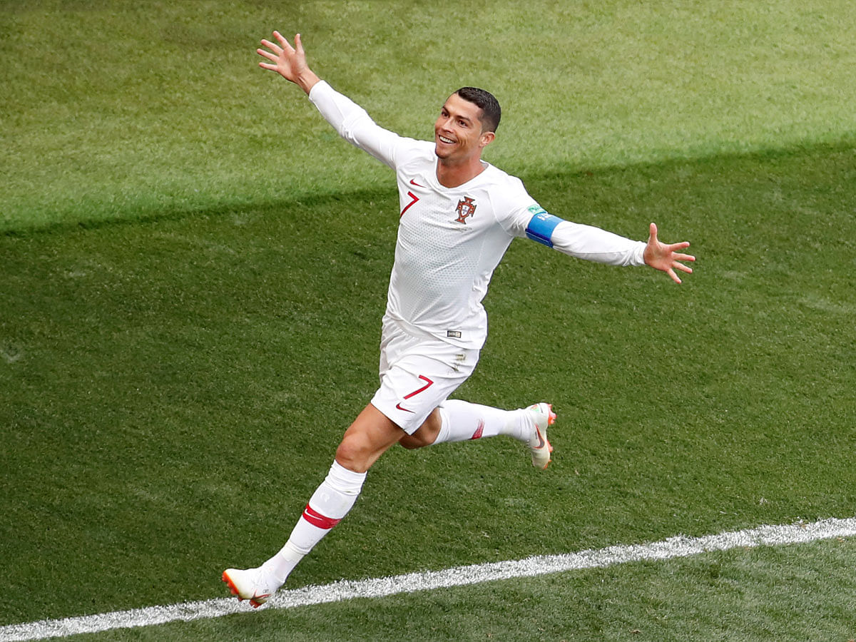 Portugal`s Cristiano Ronaldo celebrates scoring their first goal. Photo:  Reuters