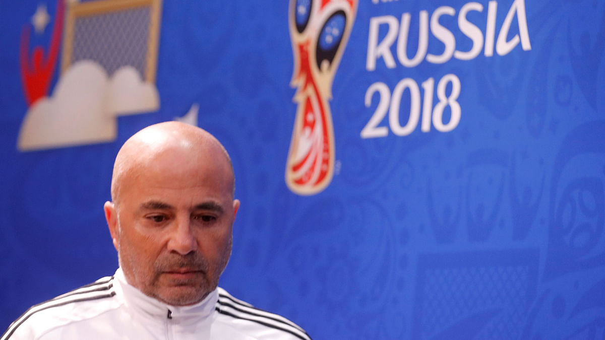 Argentina coach Jorge Sampaoli during the press conference on 20 June. Photo: Reuters