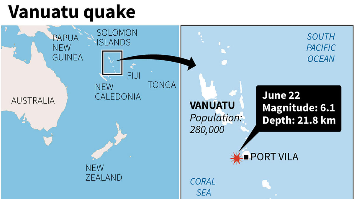 Map of Vanuatu locating a 6.1-magnitude quake Friday. Photo: AFP