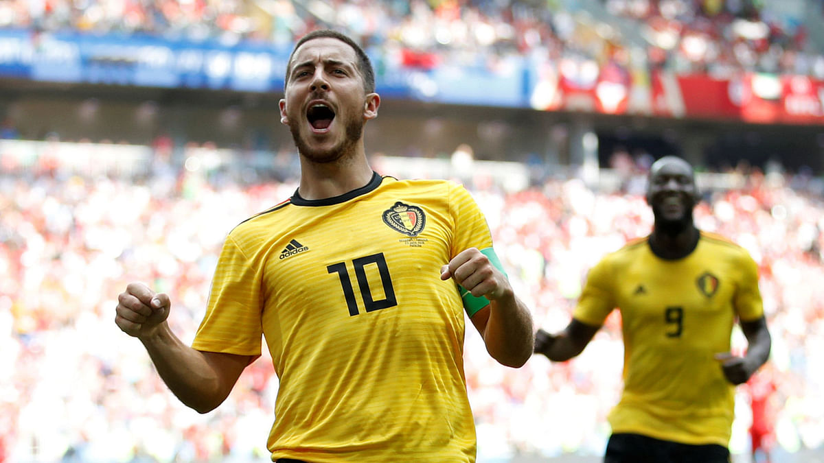 Eden Hazard celebrates scoring their fourth goal. Photo: Reuters