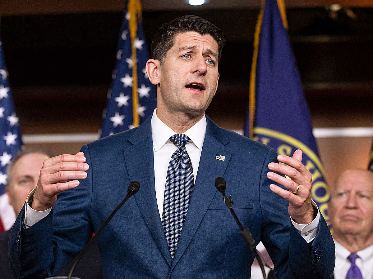 Speaker of the House Paul Ryan talks following a closed-door conference with fellow Republicans at the Capitol in Washington on 20 June. Photo: AP