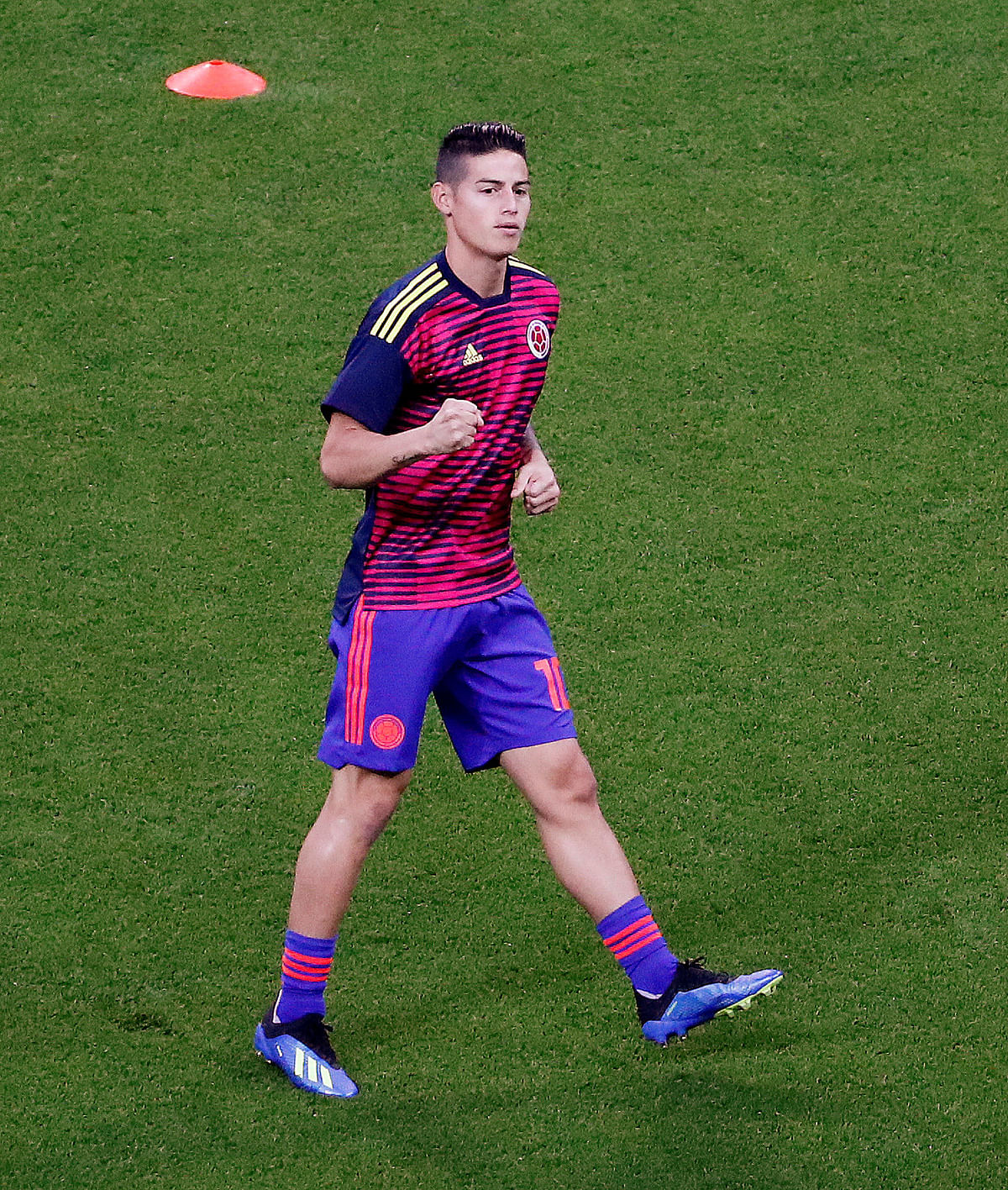 Colombia`s James Rodriguez during the warm up before the match. Photo: Reuters