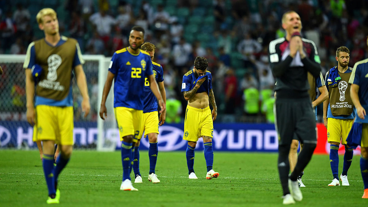 Sweden`s Jimmy Durmaz looks dejected after the match. Photo: Reuters