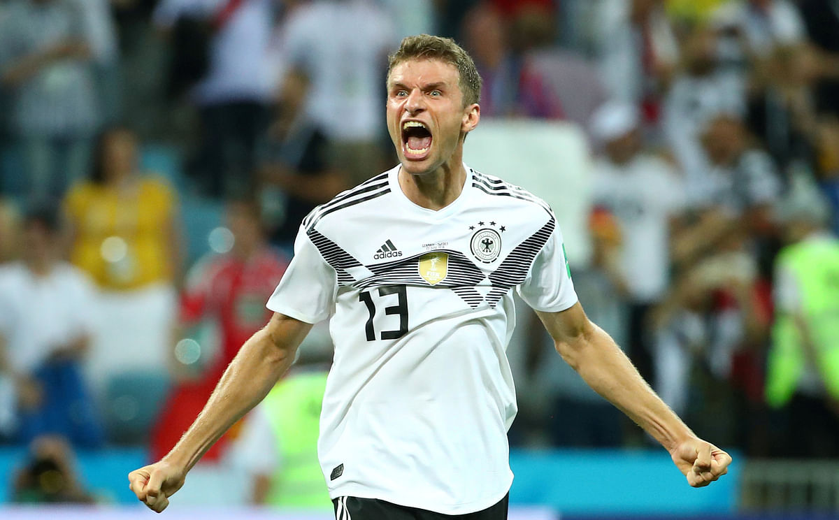 Germany`s Thomas Muller celebrates after the Group F match against Sweden at Fisht Stadium, Sochi, Russia on 23 June 2018. Photo: Reuters