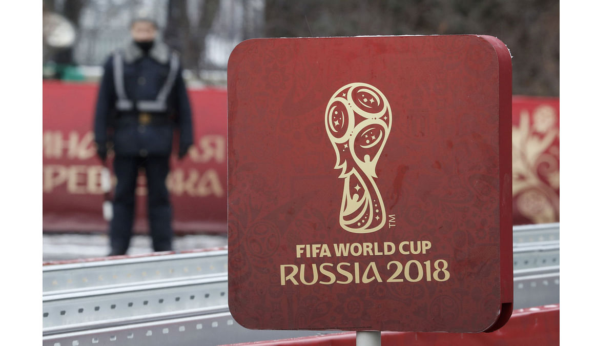 A sign with the logo of the 2018 FIFA World Cup Russia. Photo: Reuters
