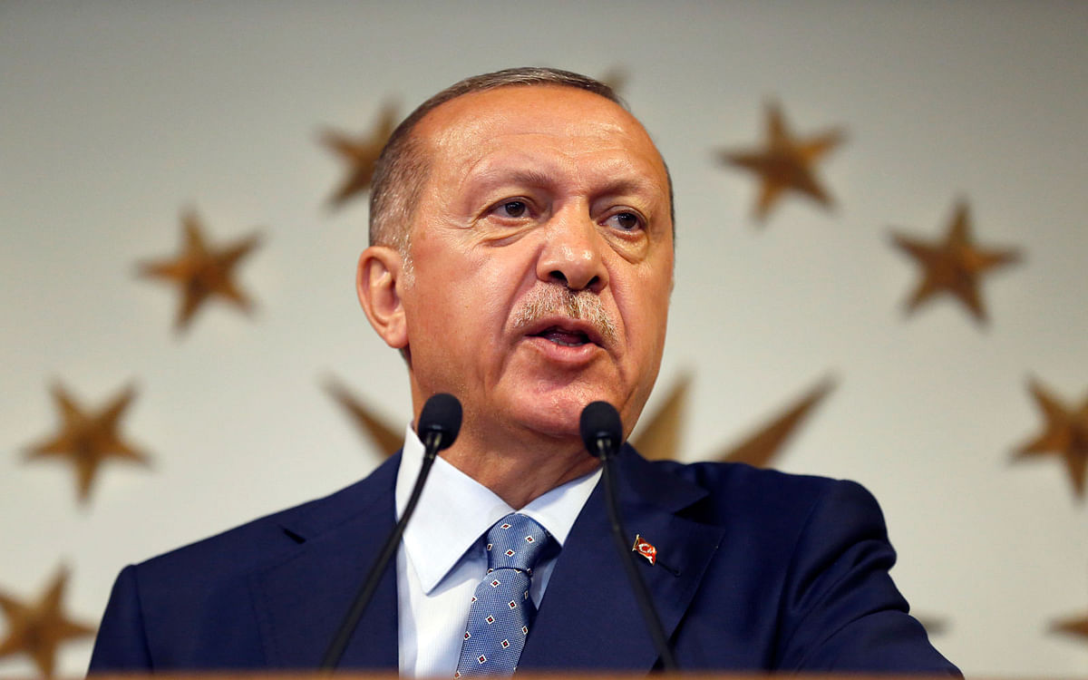 Turkey’s President Recep Tayyip Erdogan delivers a statement on national television from his official residence in Istanbul on 24 June. Photo: AP