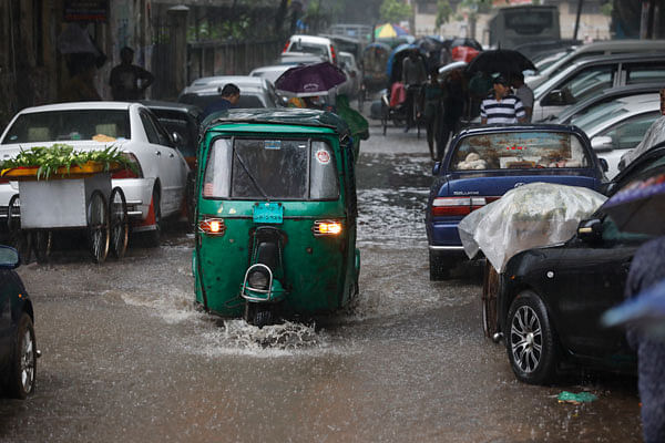 Court House Streets inundated n rain water in Old Dhaka on 25 June. Photo: Dipu Malakar