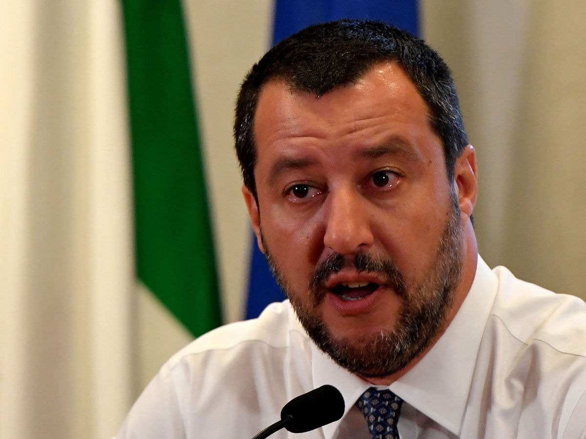 Italy’s interior minister and deputy prime minister Matteo Salvini speaks during a press conference in Rome, on 25 June. Photo: AFP  Tag: Italy, Migrant, Libya