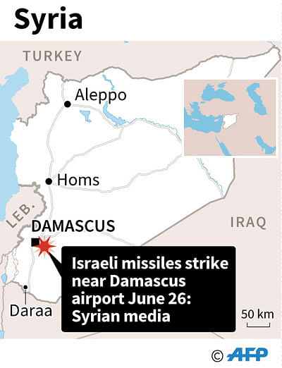 Map showing the area of Israeli missile strikes in Syria on Tuesday. AFP