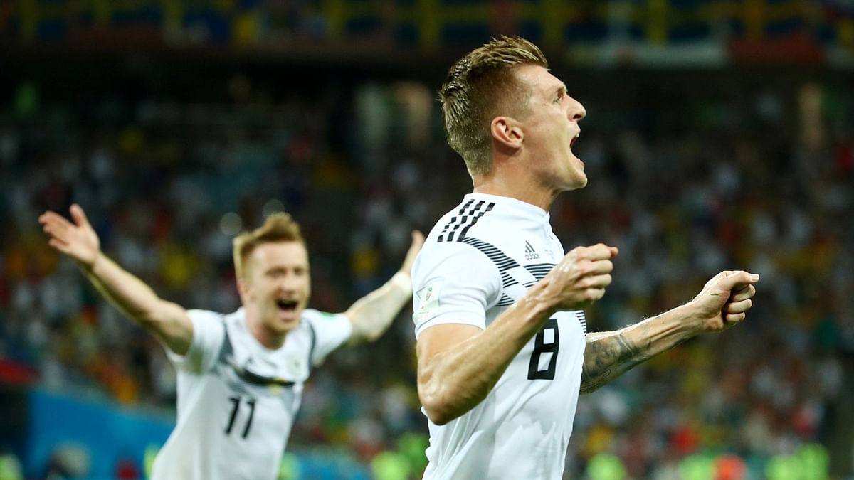 Germany`s Toni Kroos celebrates scoring their second goal. Photo: Reuters