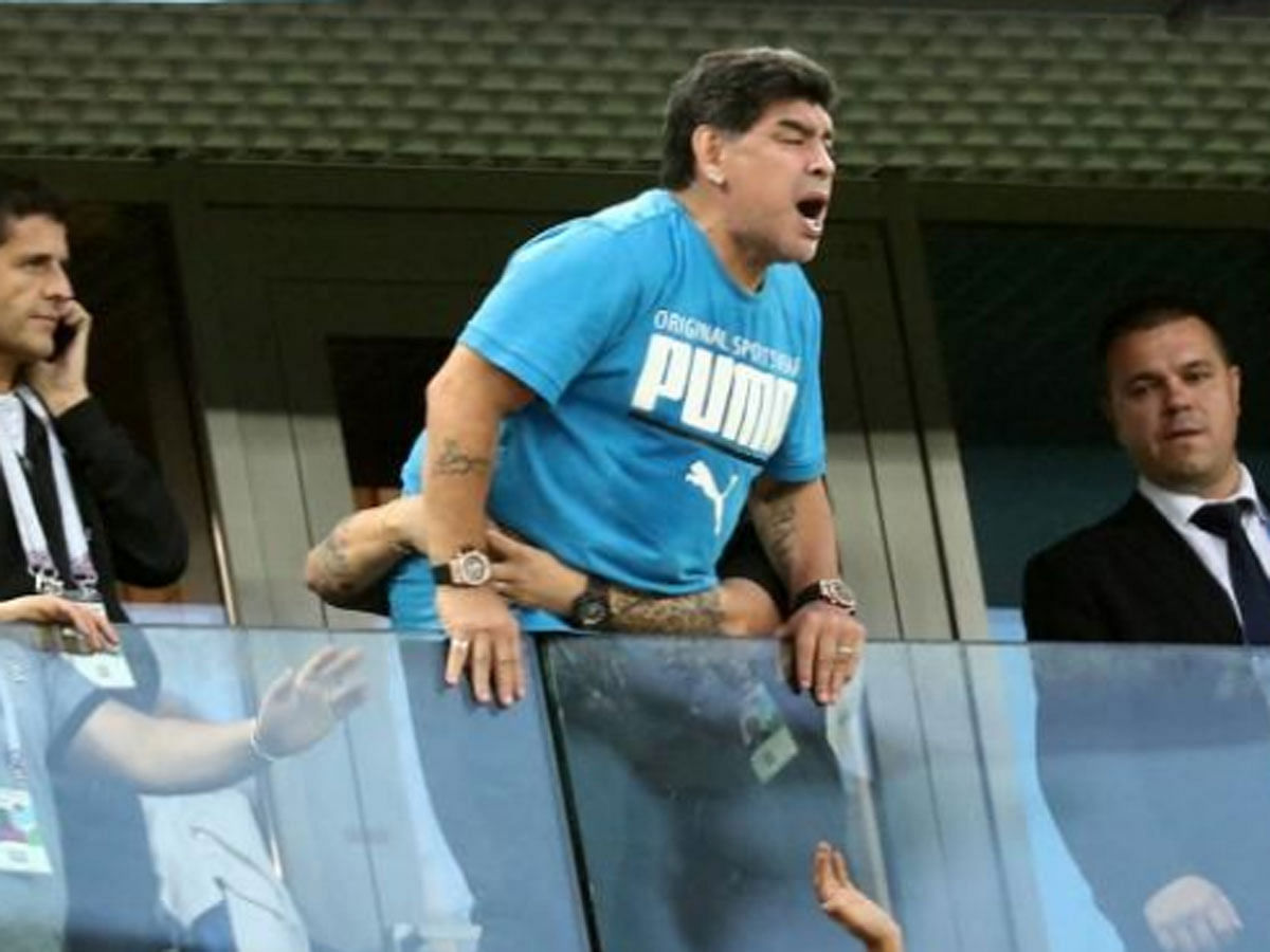 Diego Maradona in the stands during Argentina`s World Cup Group D match against Nigeria at Saint Petersburg Stadium, Saint Petersburg on 26 June 2018 -- Reuters
