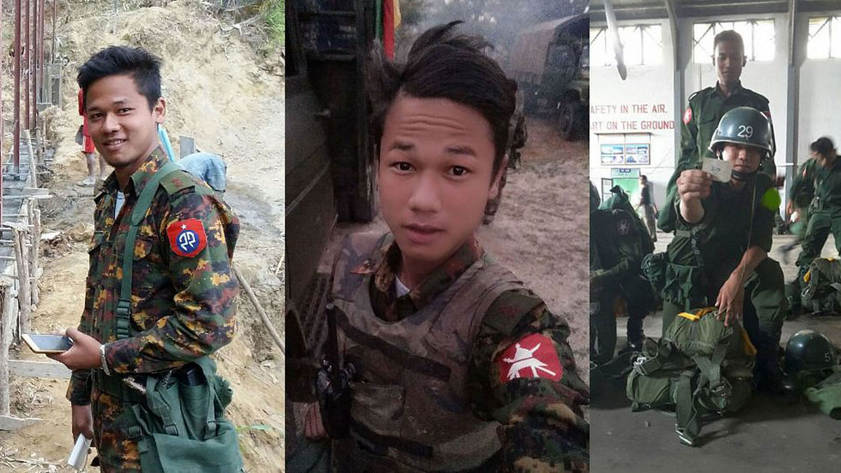 IN UNIFORM: Photos posted on Facebook by Lieutenant Kyi Nyan Lynn of the 33rd Light Infantry Division. A friend urged him to “crush” the Rohingya. He told Reuters he committed no abuses in the crackdown. Photo: Reuters/Facebook