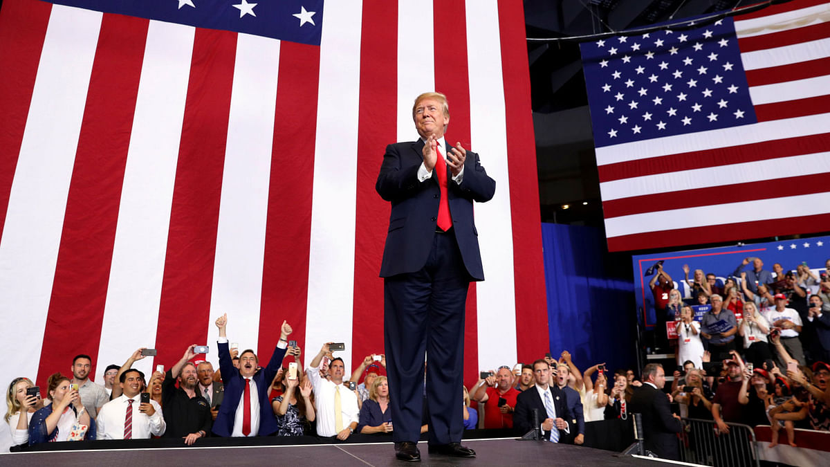 US president Donald Trump arrives to speak at a rally in support of Rep. Kevin Cramer`s run for Senate in Fargo, North Dakota, US 27 June 2018. Photo: Reuters