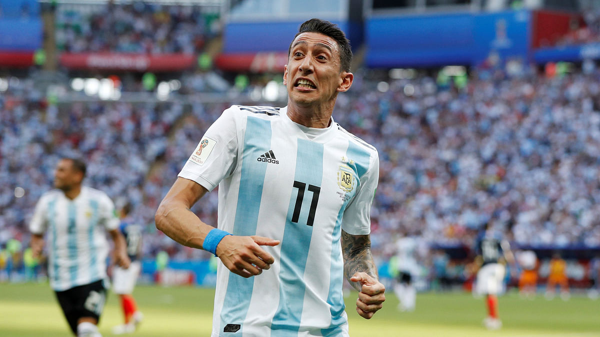 Argentina`s Angel Di Maria celebrates scoring their first goal on 30 June, 2018