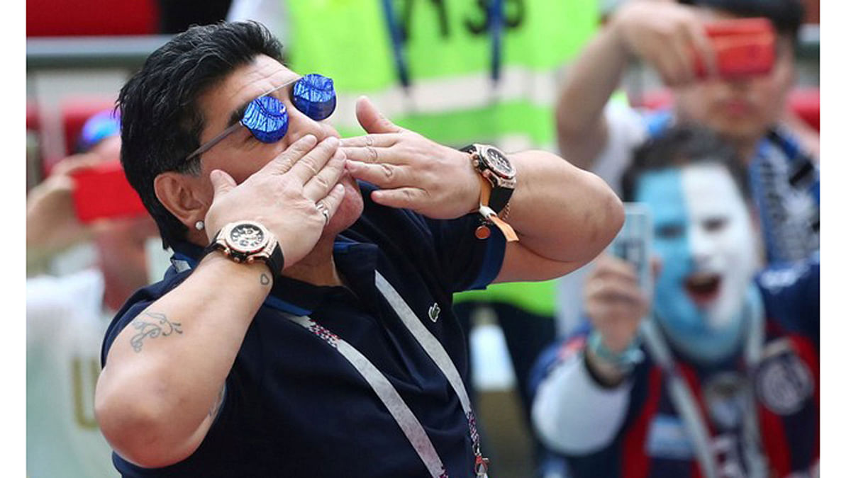 Diego Maradona in the stands before the France vs Argentina match 30 June 2018