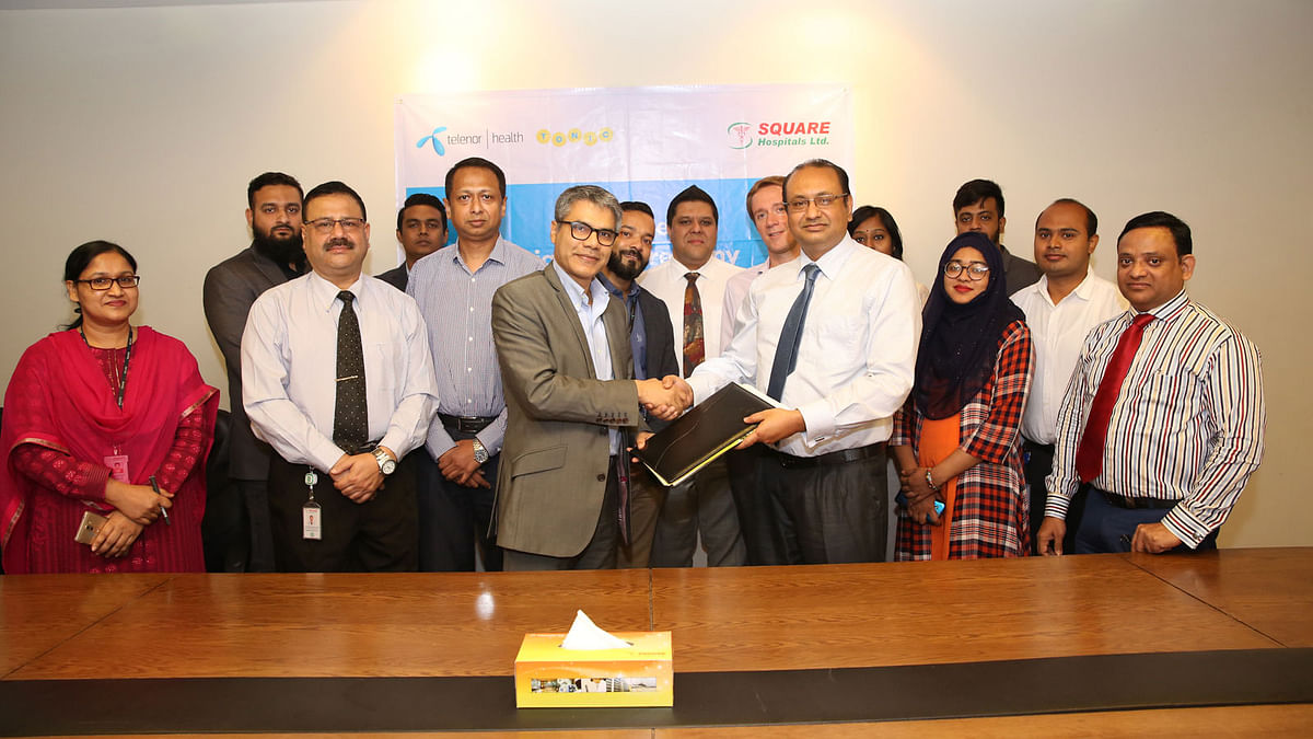 Telenor Health signs an agreement with Square Hospitals Limited, a venture of Square Group, at Square Hospital premises on Wednesday. Photo: Prothom Alo