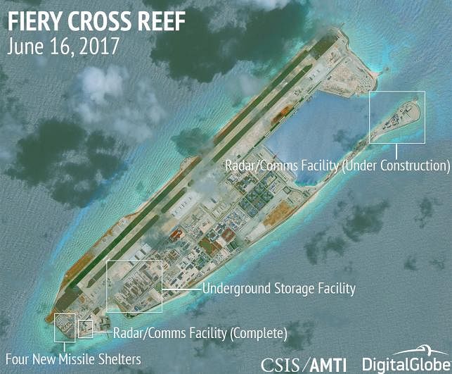 Handout of construction is shown on Fiery Cross Reef, in the Spratly Islands, the disputed South China Sea. Photo: Reuters
